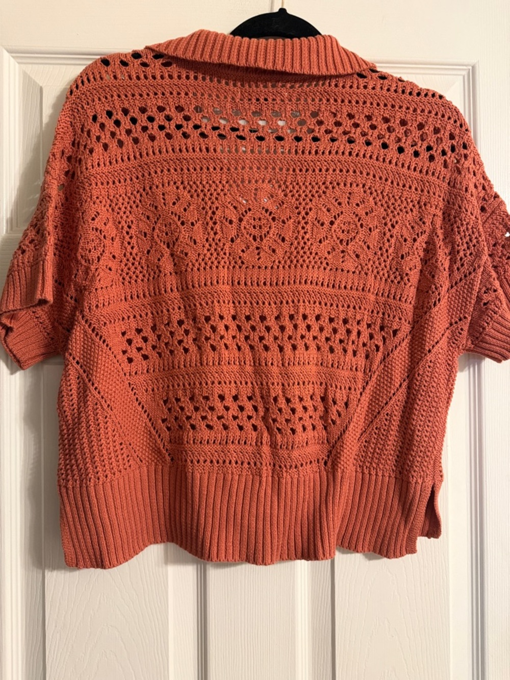 American Eagle Outfitters Coral Open-Knit Short Sleeve Cardigan - Picture 3 of 3